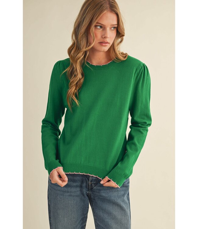 Ella Contrast Knit Scalloped Edge Sweater