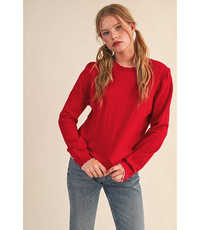 Ella Contrast Knit Scalloped Edge Sweater