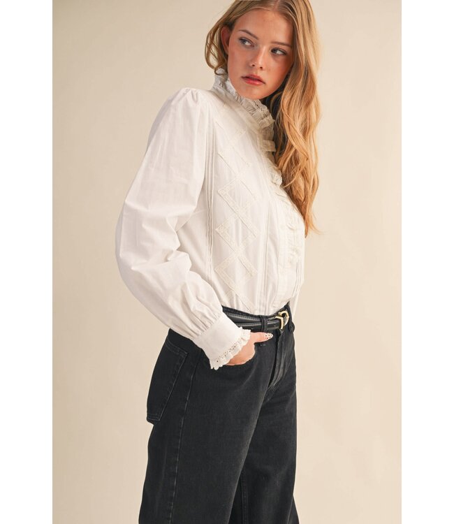 Lucy Ruffled Lace Trim Button Down Top