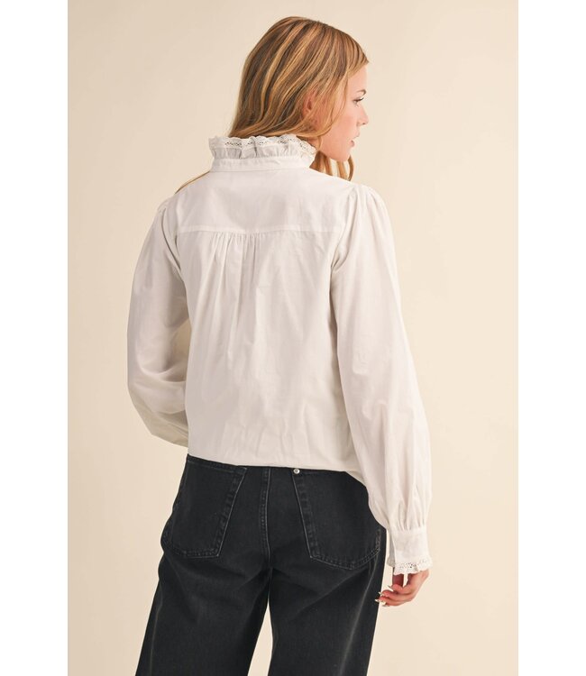 Lucy Ruffled Lace Trim Button Down Top