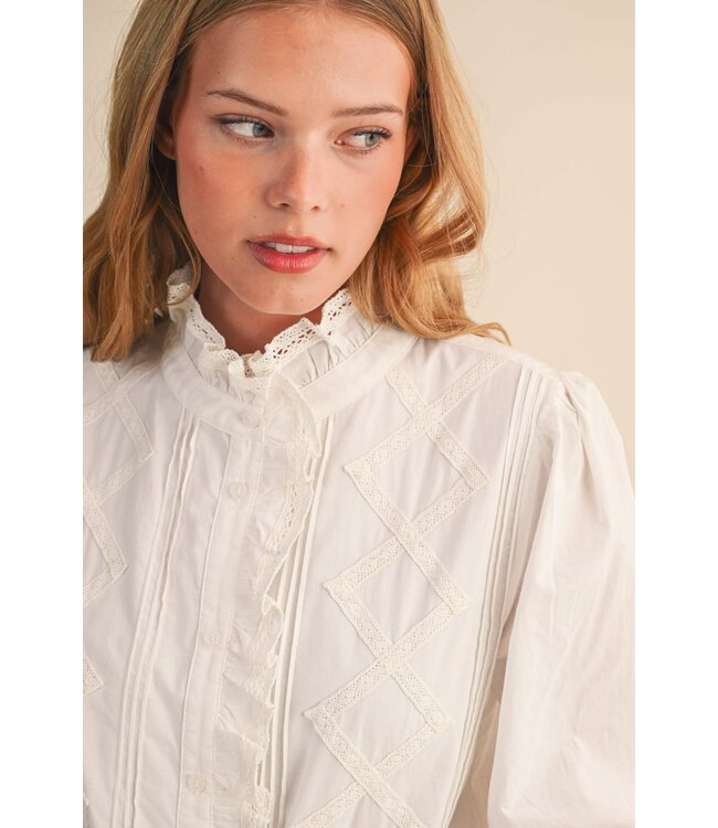 Lucy Ruffled Lace Trim Button Down Top