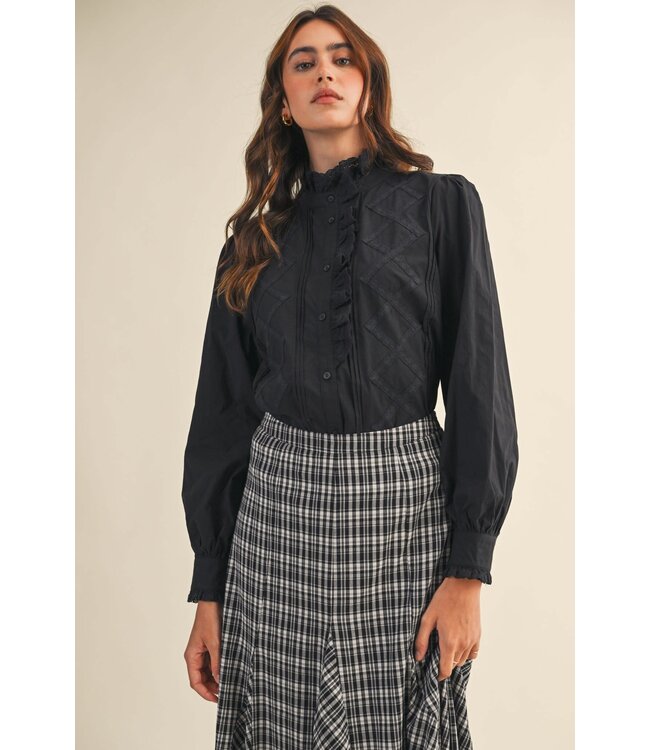 Lucy Ruffled Lace Trim Button Down Top