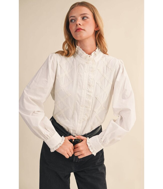 Lucy Ruffled Lace Trim Button Down Top