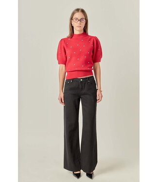 Madison Heart-embroidered Puff Sleeve Knit