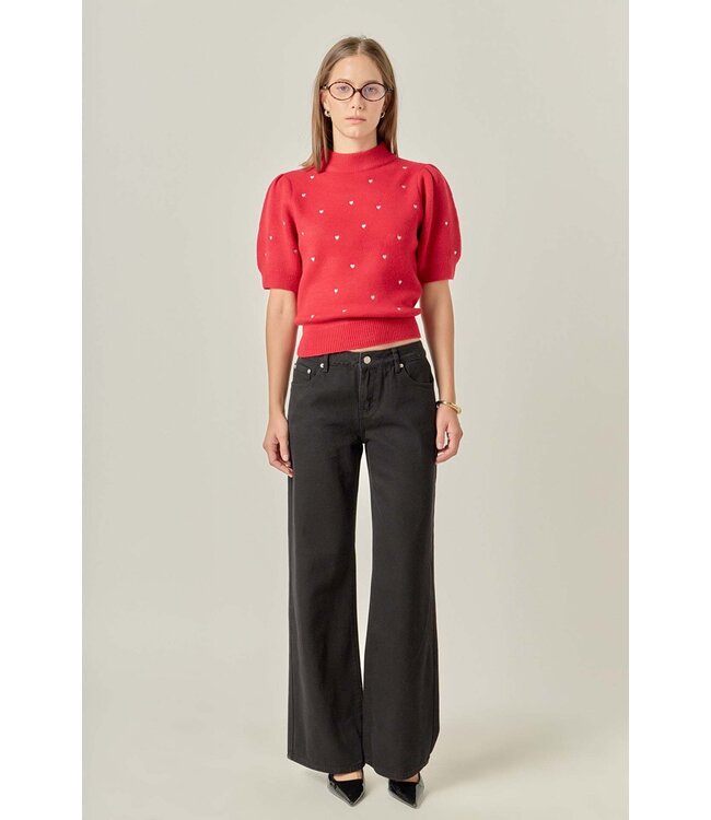 Madison Heart-embroidered Puff Sleeve Knit
