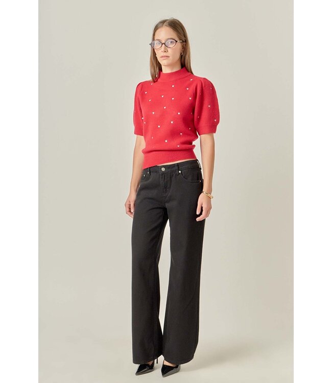Madison Heart-embroidered Puff Sleeve Knit