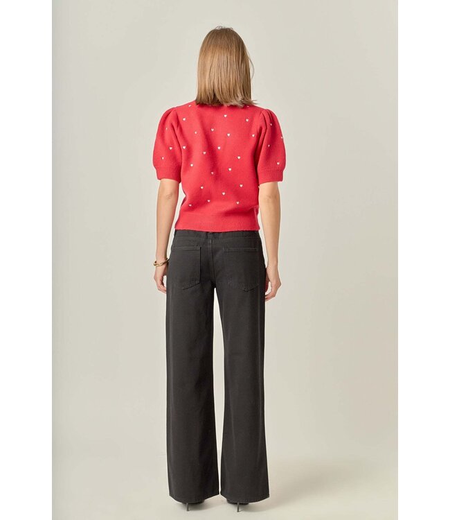 Madison Heart-embroidered Puff Sleeve Knit