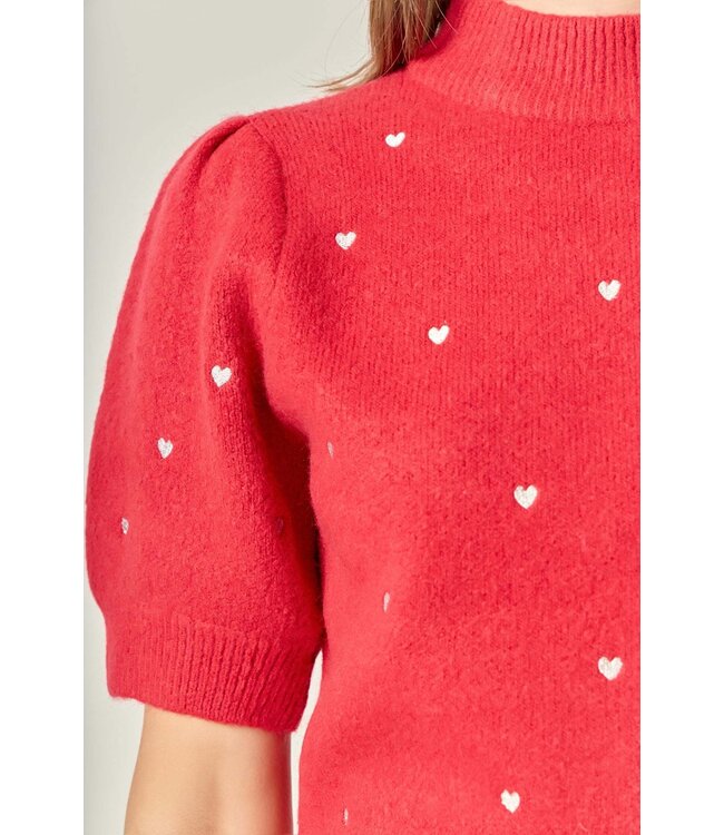 Madison Heart-embroidered Puff Sleeve Knit
