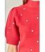Madison Heart-embroidered Puff Sleeve Knit