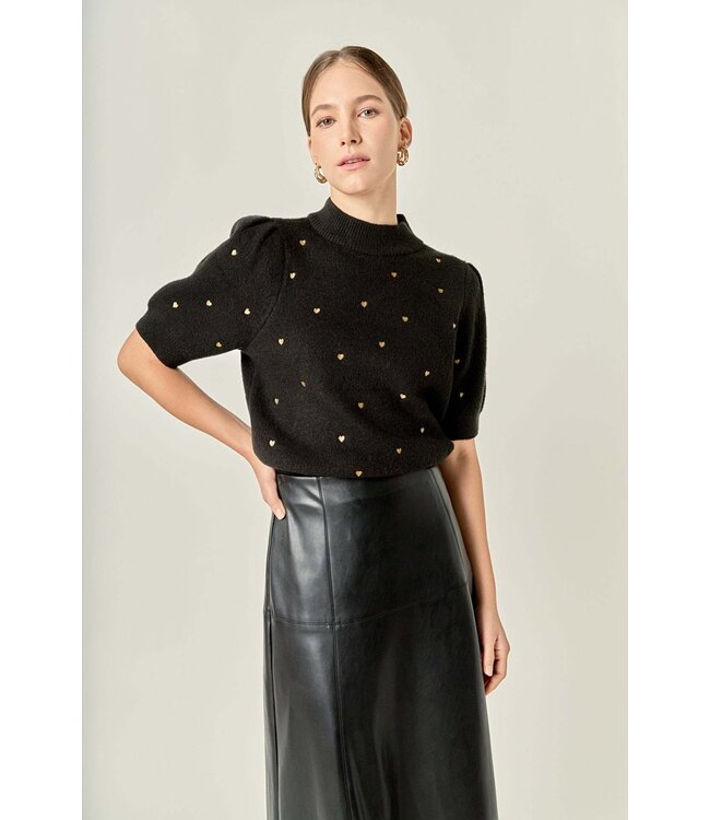 Madison Heart-embroidered Puff Sleeve Knit