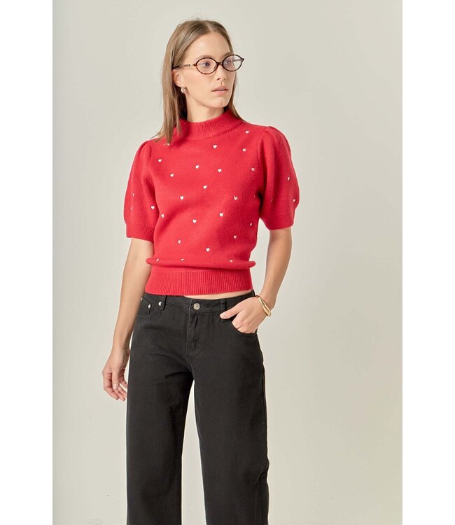 Madison Heart-embroidered Puff Sleeve Knit