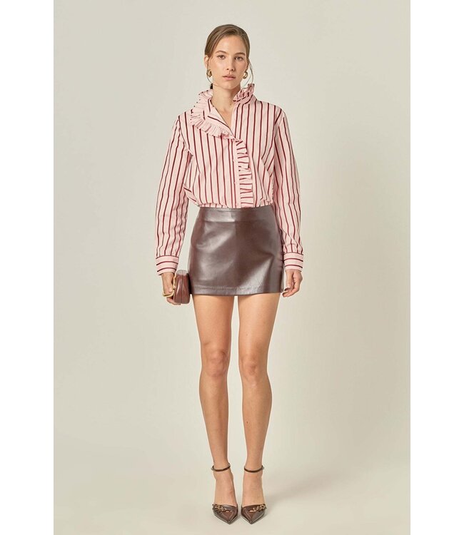 Leah Ruffled Stripe Button-Up Shirt
