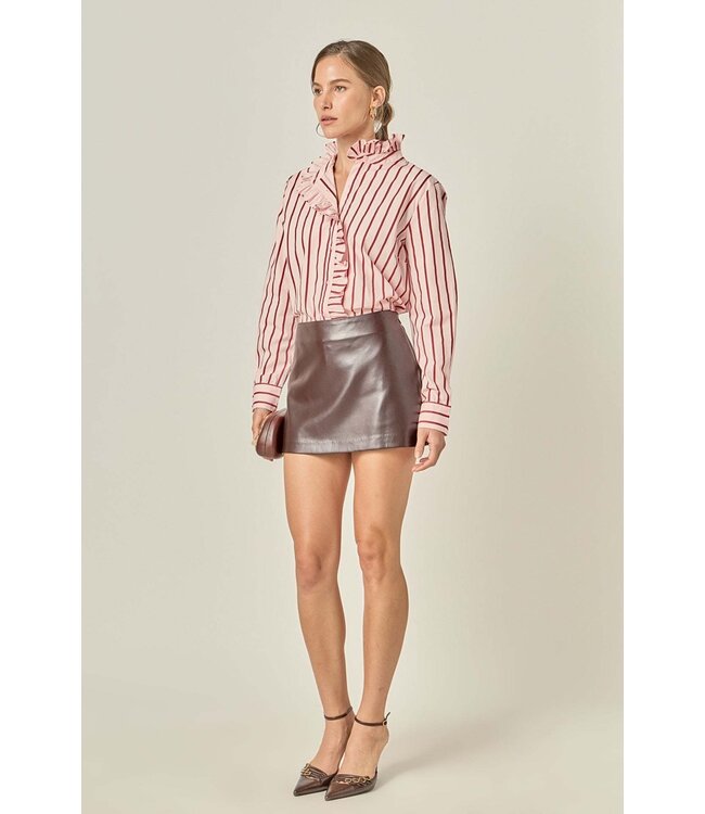 Leah Ruffled Stripe Button-Up Shirt
