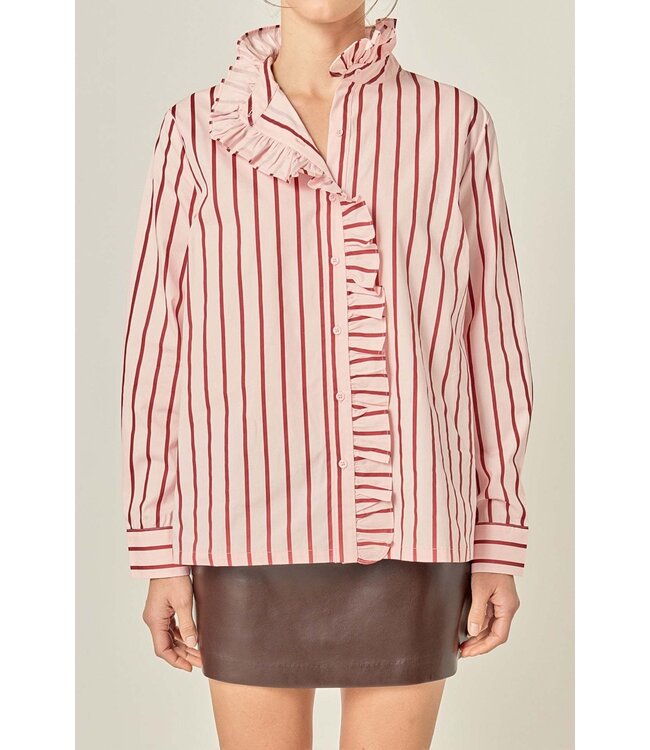 Leah Ruffled Stripe Button-Up Shirt