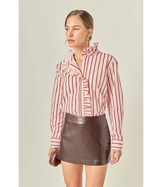 Leah Ruffled Stripe Button-Up Shirt