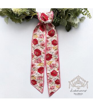 Poplin Mix Roses Poppy Sash Polka Dot Backing, Pink Yellow 4" x 56"