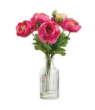 11.5" Ranunculus in Glass Vase Beauty Pink