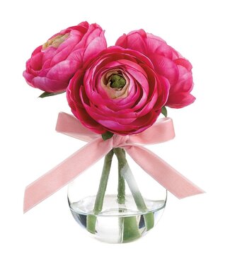 6 Inch Ranunculus in Glass Vase Beauty Pink