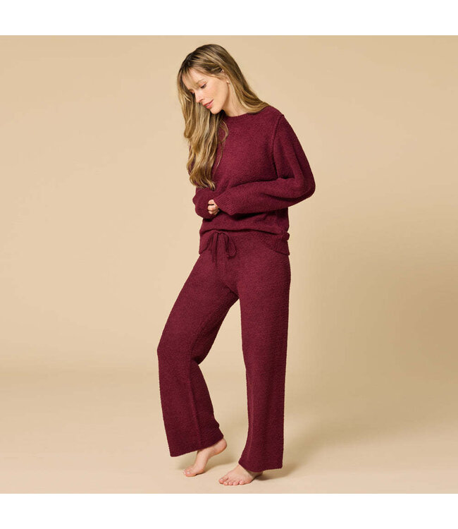 Andrea Solid Marshmallow Reverse Seam Crew Neck Lounge Set with Bracelet Sleeve