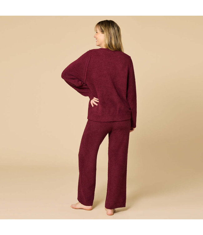 Andrea Solid Marshmallow Reverse Seam Crew Neck Lounge Set with Bracelet Sleeve