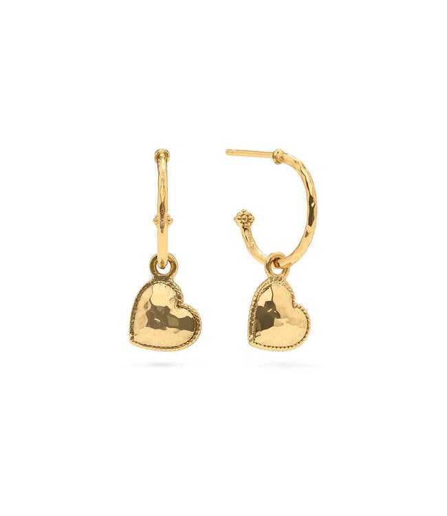 Love Hoop Earrings with Heart Charm - Gold