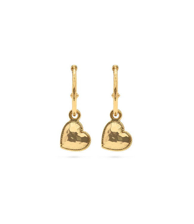 Love Hoop Earrings with Heart Charm - Gold
