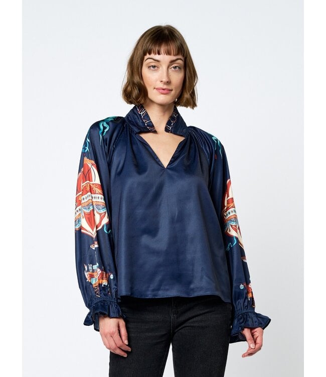 Helen Balloon Print Long Sleeve Blouse