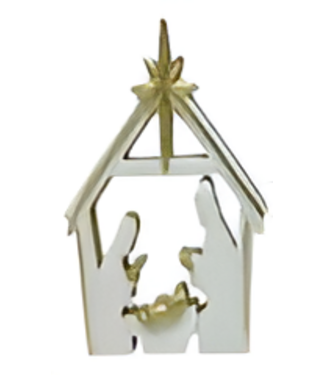 Wooden/Enamel Nativity, White/Gold