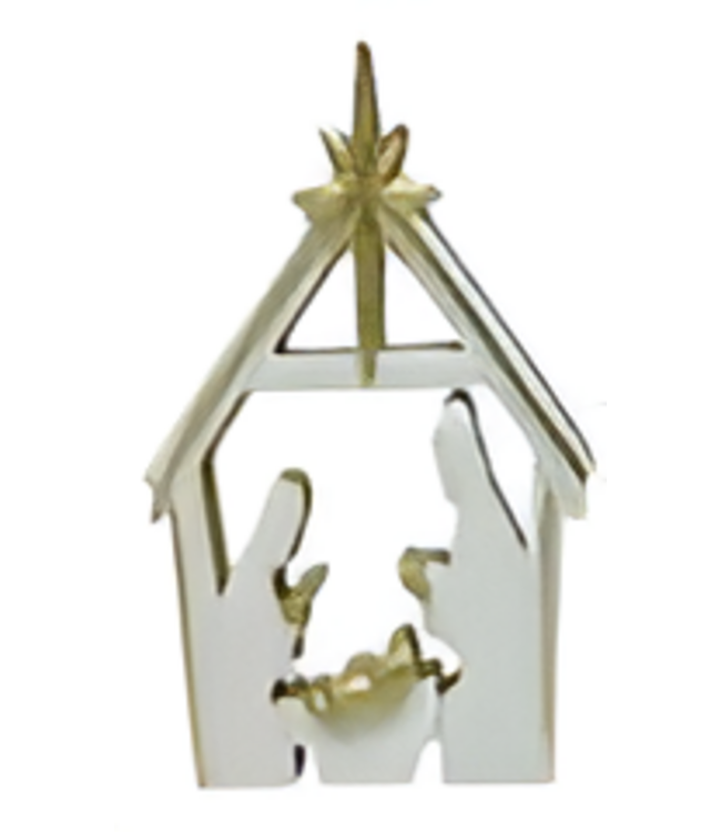 Wooden/Enamel Nativity, White/Gold