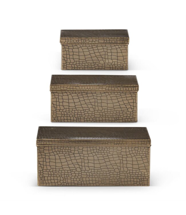 Gold Metal Alligator Skin Embossed Lidded Box