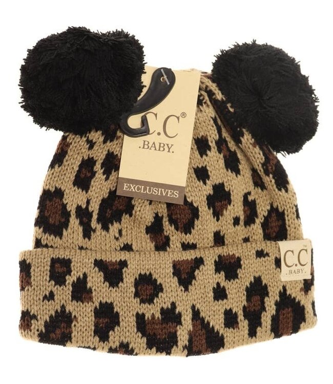 Baby Leopard Double Pom Beanie
