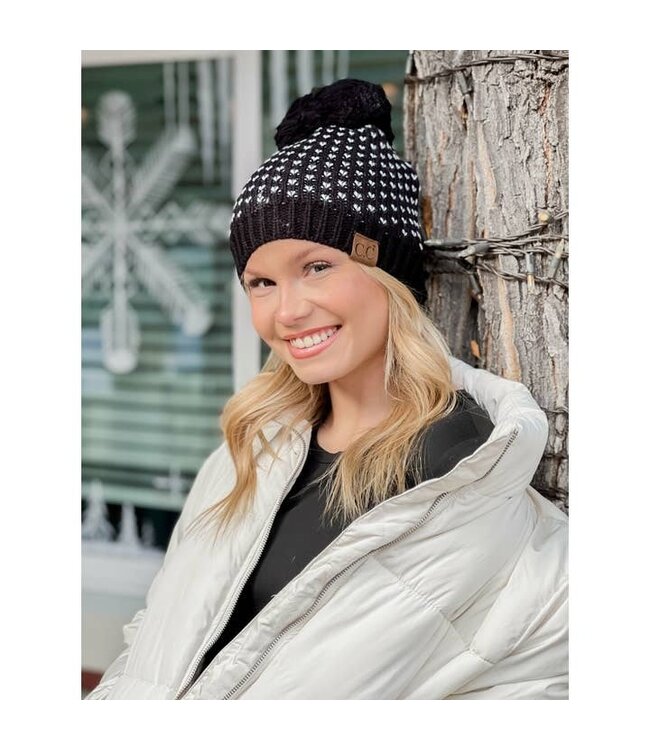Heart Knit Pom Beanie