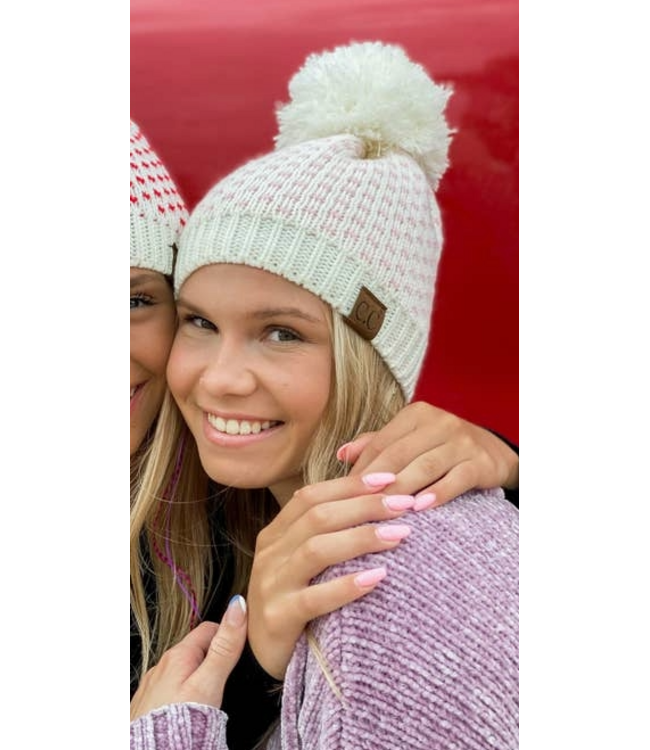 Heart Knit Pom Beanie