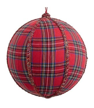 10" Mixed Red Plaid Ball Ornament