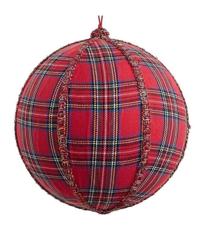 10" Mixed Red Plaid Ball Ornament