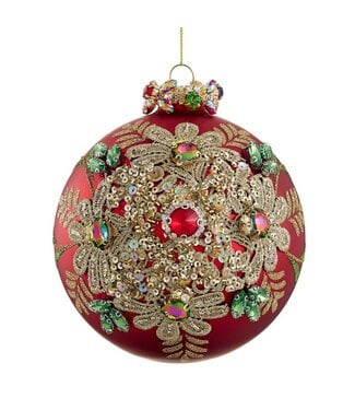4.5" Diamond Glass Ball Ornament Red Gold