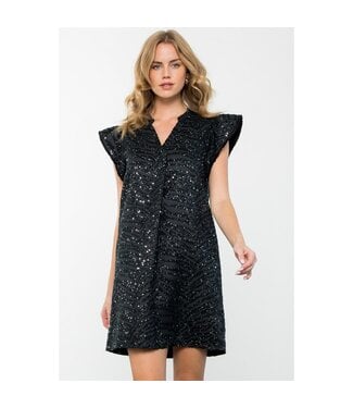 Athena Flutter Sleeve Textured Dress