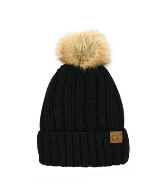 Cc Bold Faux Fur Accented Beanie - Black