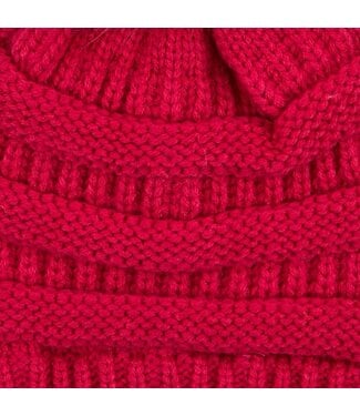 Cc Cable Knit Beanie with Faux Fur Pom - Hot Pink