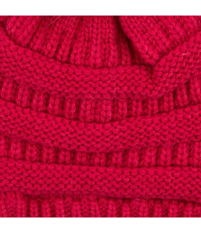 Cc Cable Knit Beanie with Faux Fur Pom - Hot Pink