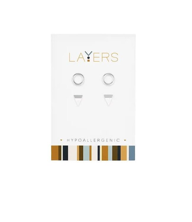 Silver Circle & Granite Triangle Stud Dou Pair Stud Layers Earrings