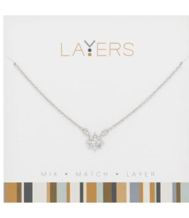 Silver CZ Starburst Layers Necklace