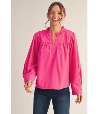 Avery Sleeve Pleat Detail Crinkled Solid Top