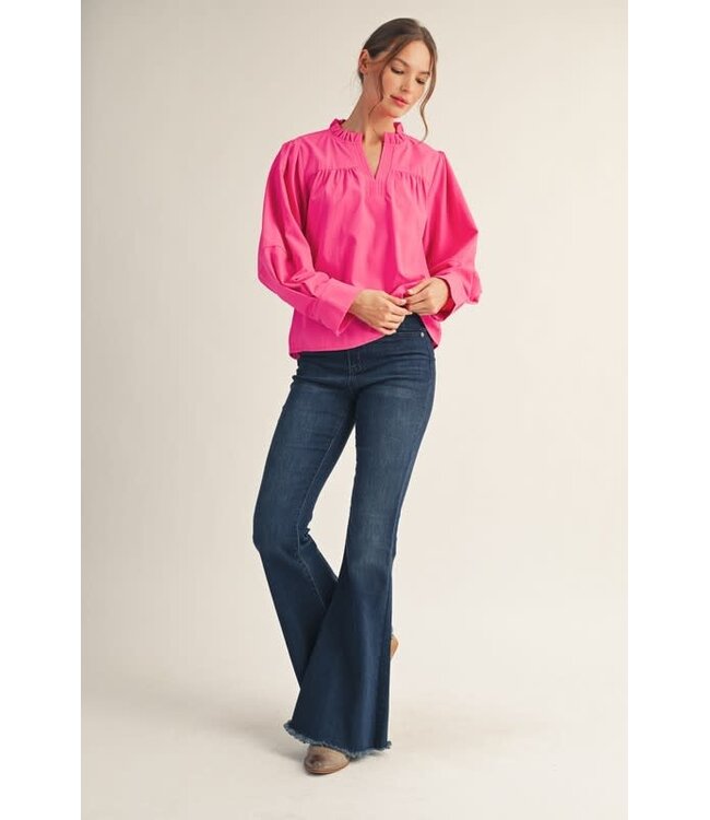 Avery Sleeve Pleat Detail Crinkled Solid Top