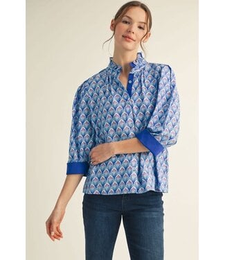 Abigail Solid Contrast Accent Boho Floral Top