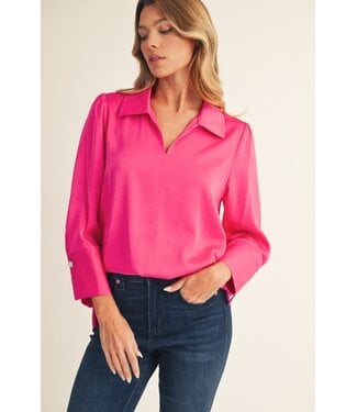 Mila Pearl Cuff Button Accent Satin Top