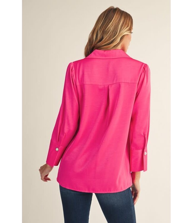 Mila Pearl Cuff Button Accent Satin Top