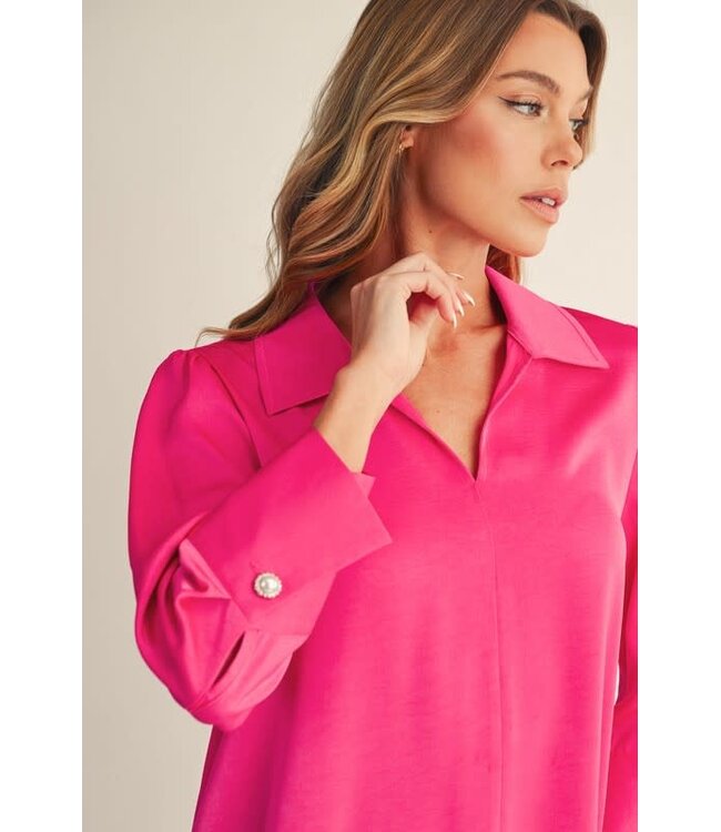 Mila Pearl Cuff Button Accent Satin Top