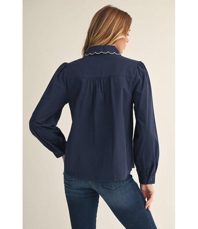 Leah Scallop Edge Detail Button Down Solid Shirt