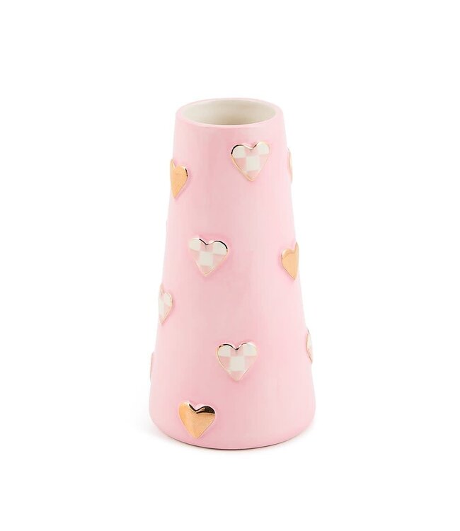 MACKENZIE CHILDS Rosy Check Tall Heart Vase